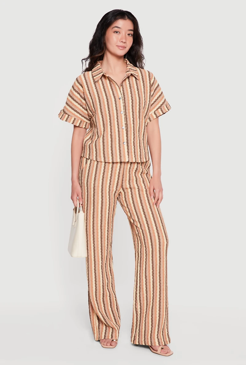 Textured Knit Boho Striped Shirt