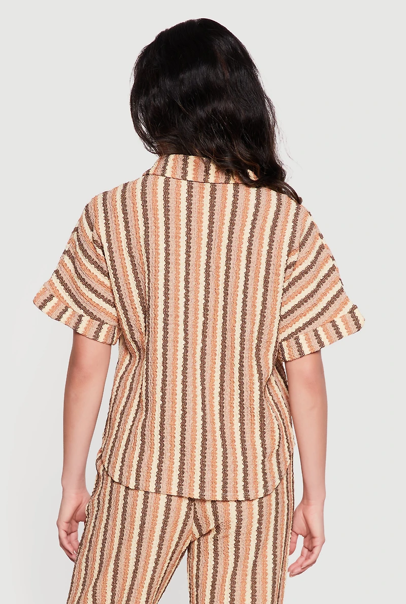 Textured Knit Boho Striped Shirt