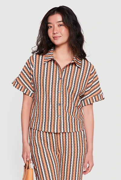 Textured Knit Boho Striped Shirt