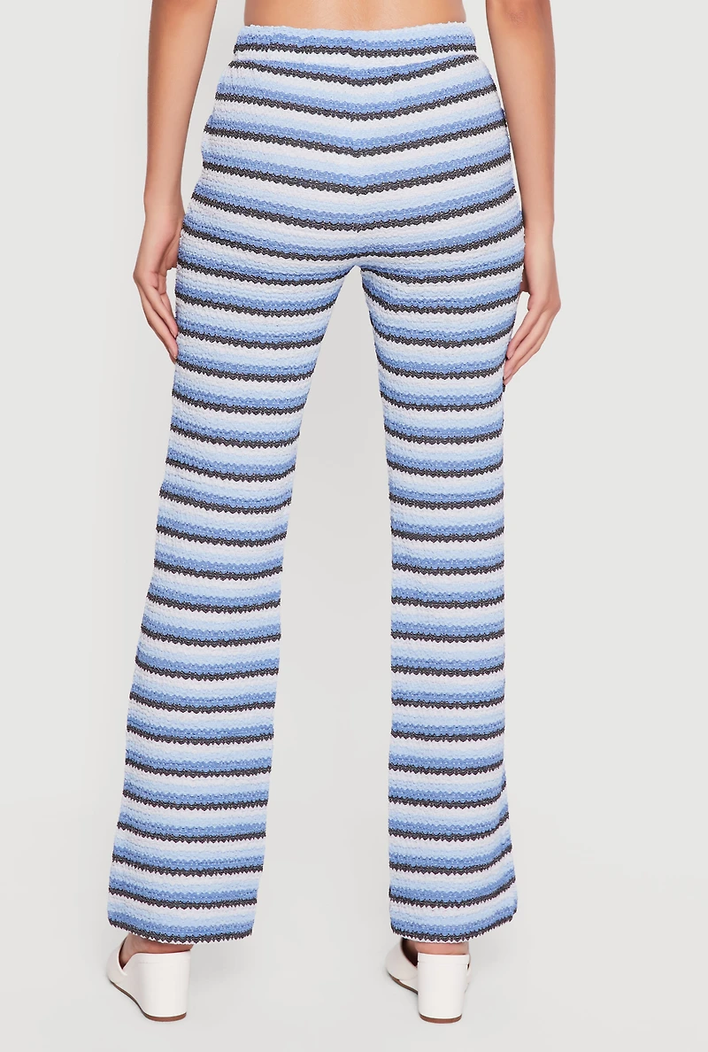 Striped Textured Knit Boot Cut Casual Pants