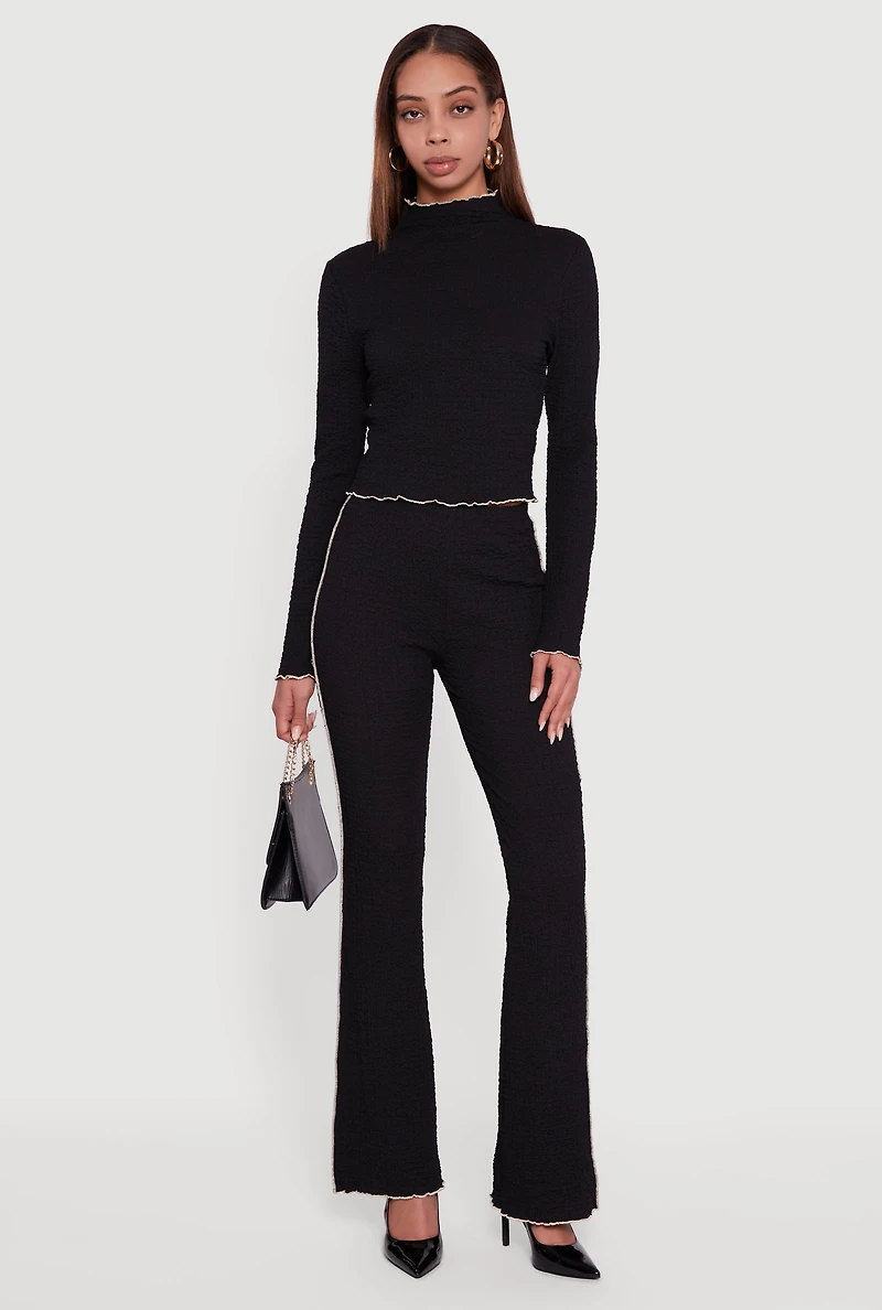 Textured Knit Contrast Trim Pull On Flare Pants