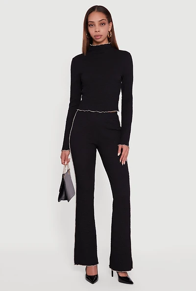 Textured Knit Contrast Trim Pull On Flare Pants