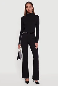 Textured Knit Contrast Trim Pull On Flare Pants