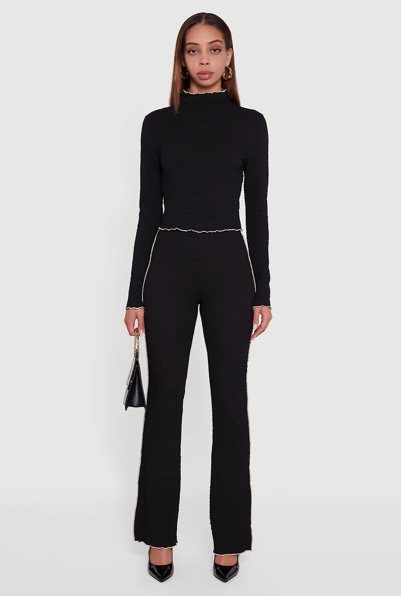 Textured Knit Contrast Trim Pull On Flare Pants