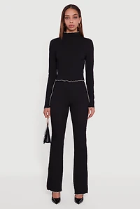Textured Knit Contrast Trim Pull On Flare Pants