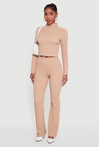 Textured Knit Contrast Trim Pull On Flare Pants