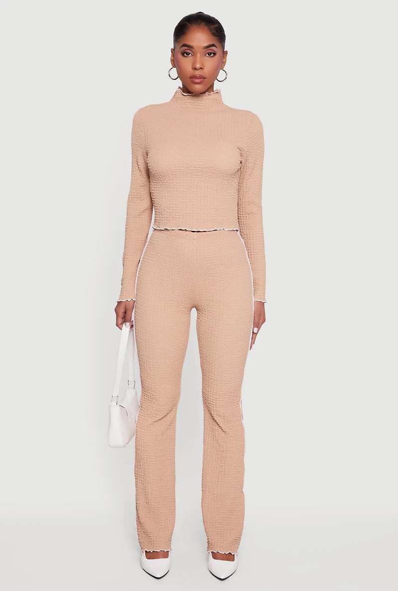 Textured Knit Contrast Trim Pull On Flare Pants
