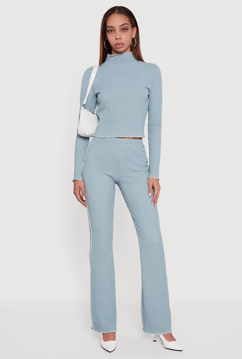 Textured Knit Contrast Trim Pull On Flare Pants