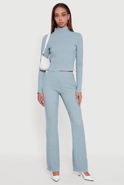 Textured Knit Contrast Trim Pull On Flare Pants
