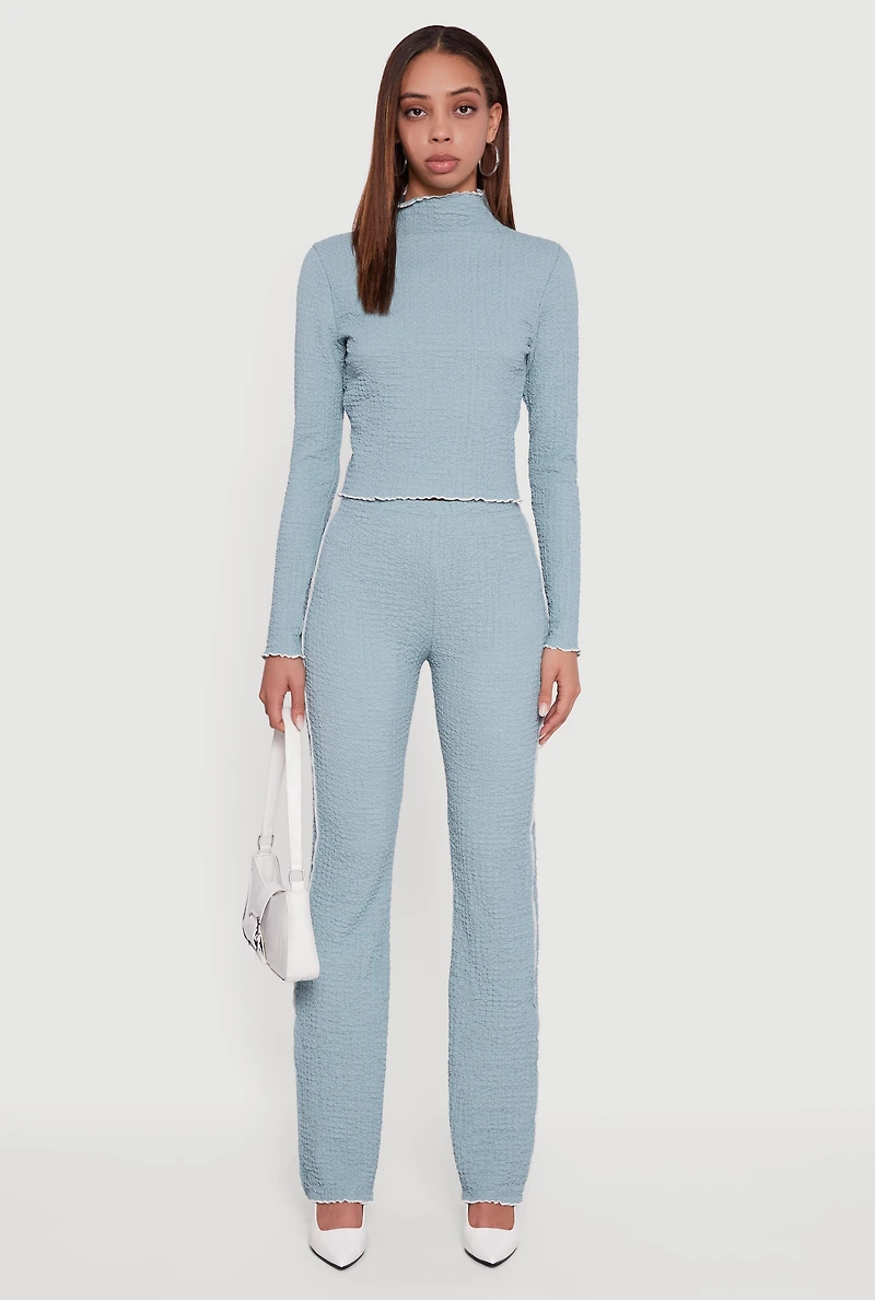 Textured Knit Contrast Trim Pull On Flare Pants