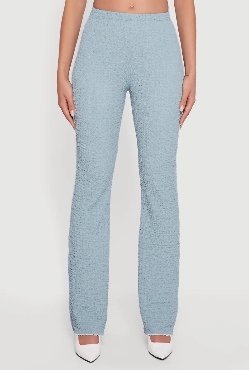 Textured Knit Contrast Trim Pull On Flare Pants
