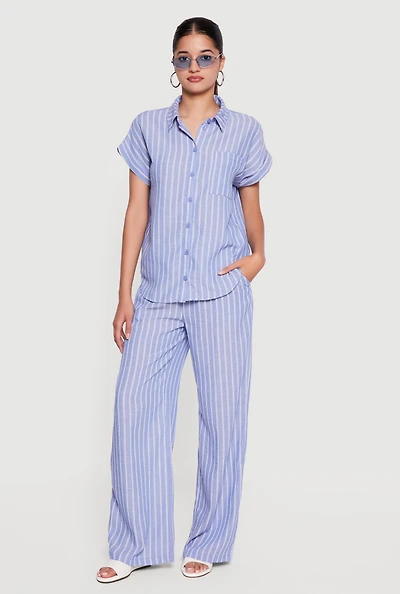 Pinstripe High Waisted Wide Leg Pants