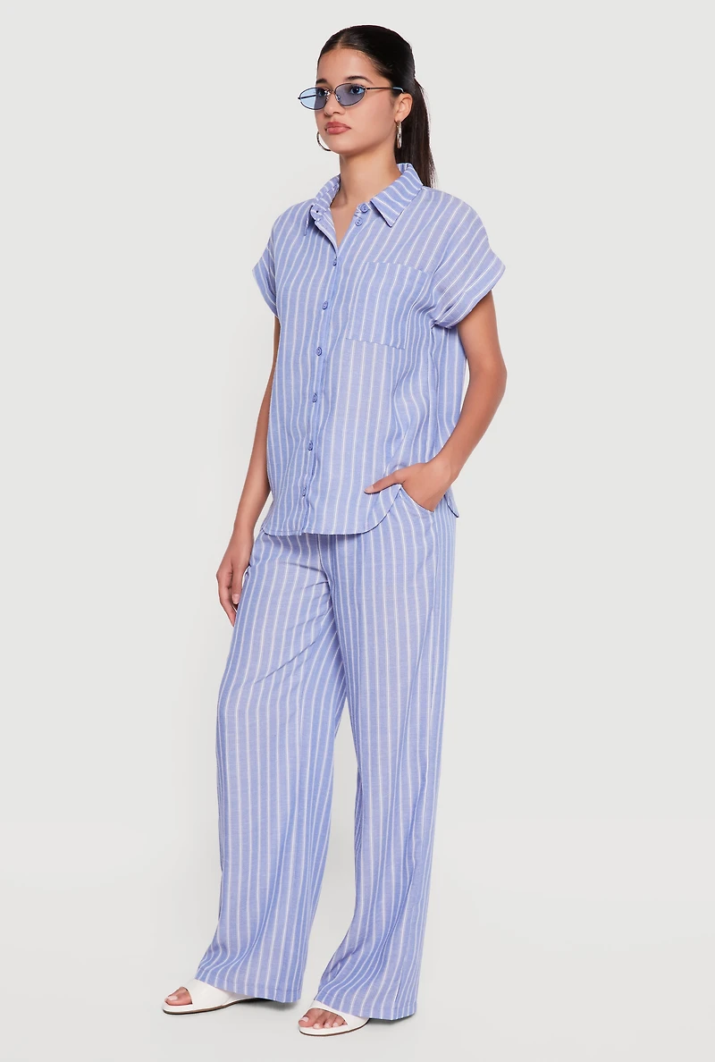 Pinstripe High Waisted Wide Leg Pants