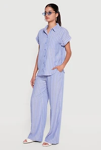 Pinstripe High Waisted Wide Leg Pants