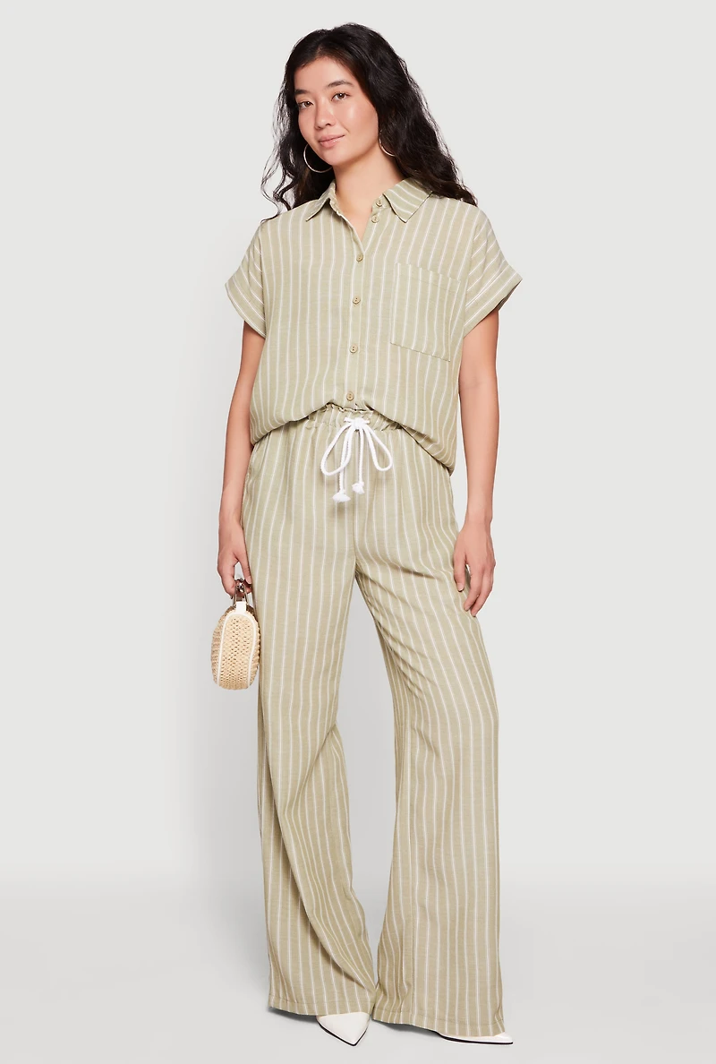 Pinstripe Button Front Short Sleeve Shirt