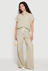 Pinstripe Button Front Short Sleeve Shirt