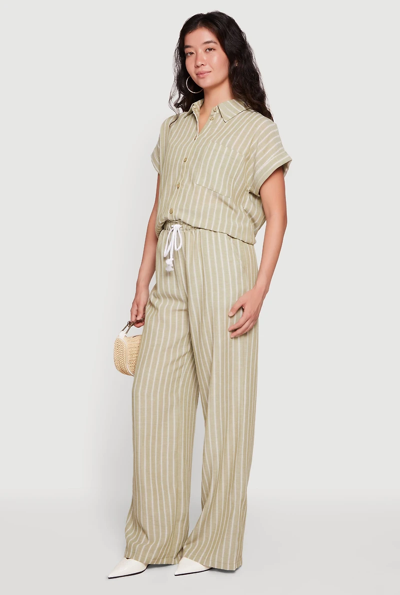 Pinstripe Button Front Short Sleeve Shirt