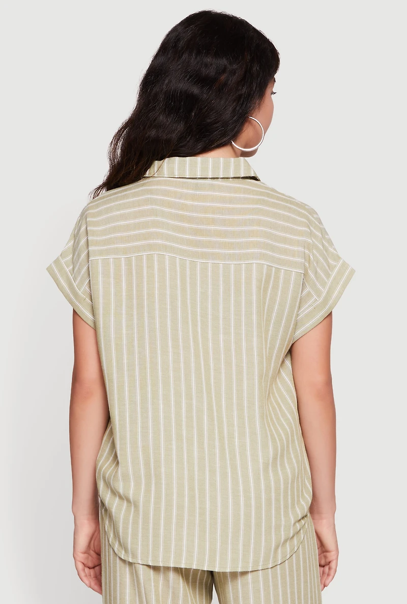 Pinstripe Button Front Short Sleeve Shirt