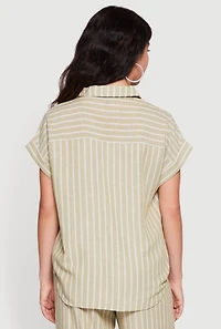 Pinstripe Button Front Short Sleeve Shirt