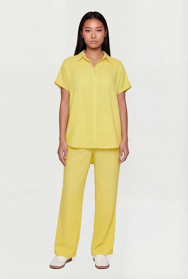 Crepe Knit Drawstring Detail Wide Leg Pants