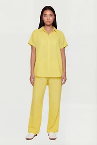 Crepe Knit Drawstring Detail Wide Leg Pants