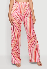 Satin Striped High Waisted Wide Leg Pants