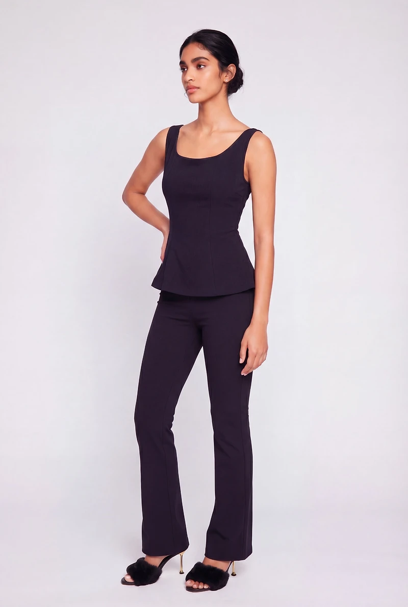 Solid Crepe Knit Peplum Top