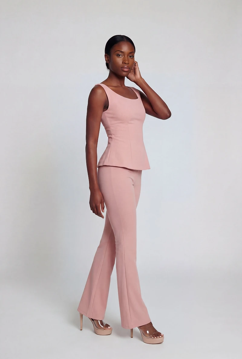 Solid Crepe Knit Peplum Top