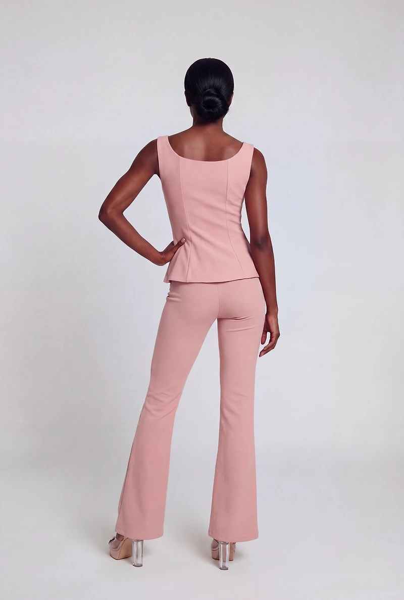 Solid Crepe Knit Peplum Top