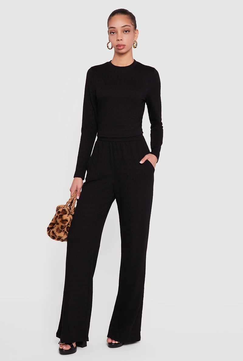 Textured Knit Long Sleeve Crew Neck Top