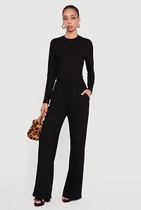 Textured Knit Long Sleeve Crew Neck Top