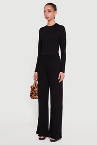 Textured Knit Long Sleeve Crew Neck Top