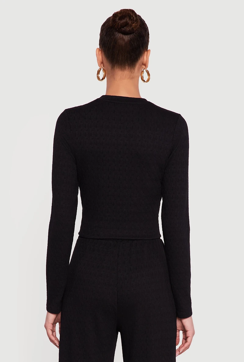 Textured Knit Long Sleeve Crew Neck Top