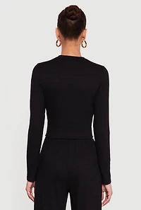 Textured Knit Long Sleeve Crew Neck Top