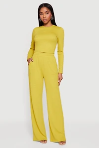 Womens Textured Knit Long Sleeve Crew Neck Top, Yellow,