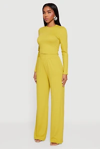 Womens Textured Knit Long Sleeve Crew Neck Top, Yellow,