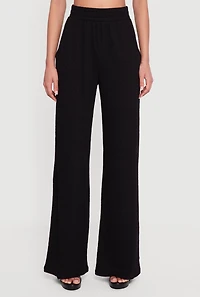 Textured Knit High Waisted Pull On Straight Leg Pants