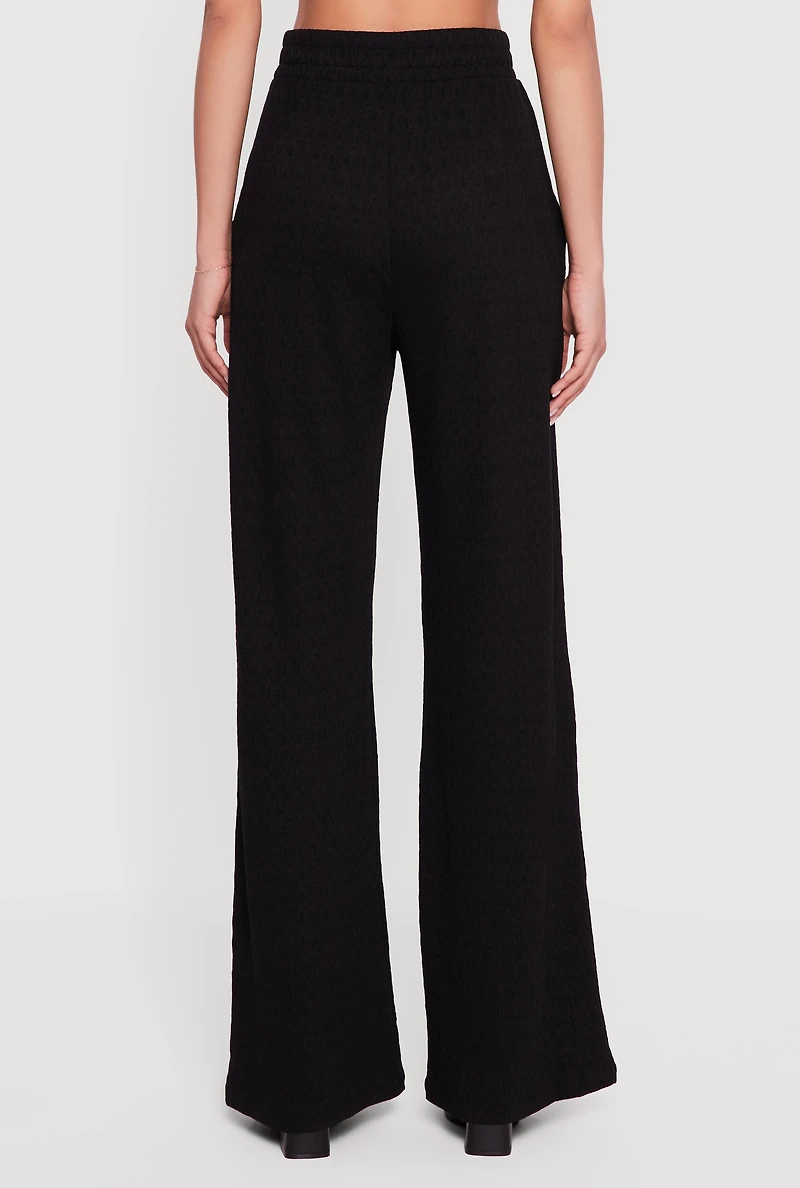 Textured Knit High Waisted Pull On Straight Leg Pants