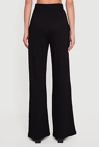Textured Knit High Waisted Pull On Straight Leg Pants