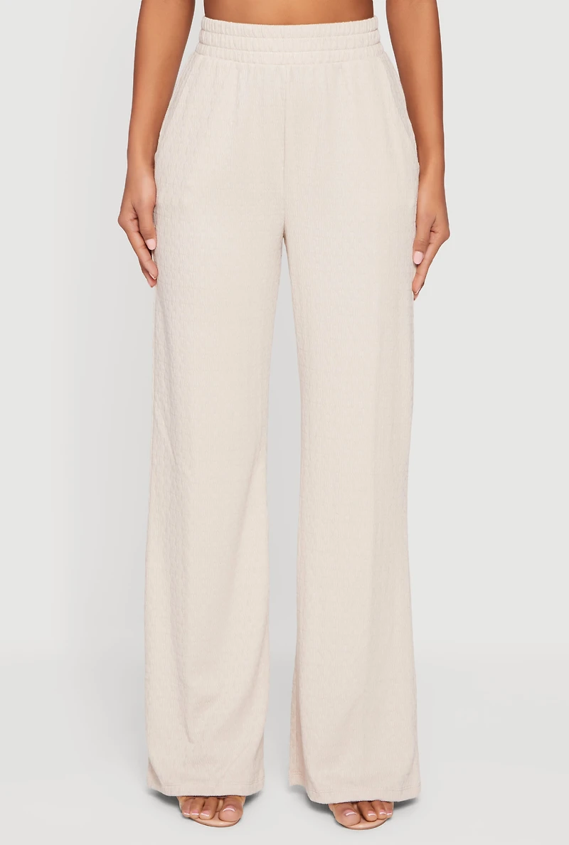 Womens Textured Knit High Waisted Pull On Straight Leg Pants,