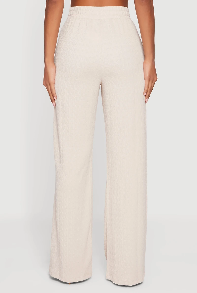 Womens Textured Knit High Waisted Pull On Straight Leg Pants,