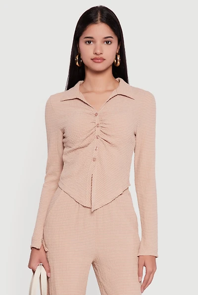 Long Sleeve Seersucker Button Front Shirt