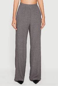 Womens Seersucker High Waisted Pull On Straight Leg Pants, Grey, Size S