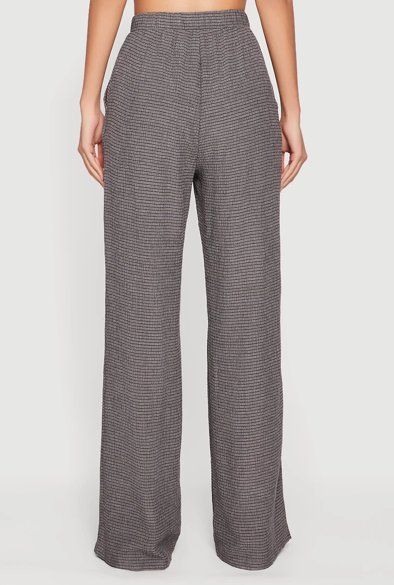 Womens Seersucker High Waisted Pull On Straight Leg Pants, Grey, Size S