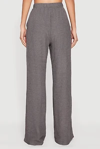 Womens Seersucker High Waisted Pull On Straight Leg Pants, Grey, Size S