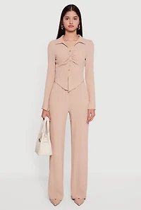 Seersucker High Waisted Pull On Straight Leg Pants