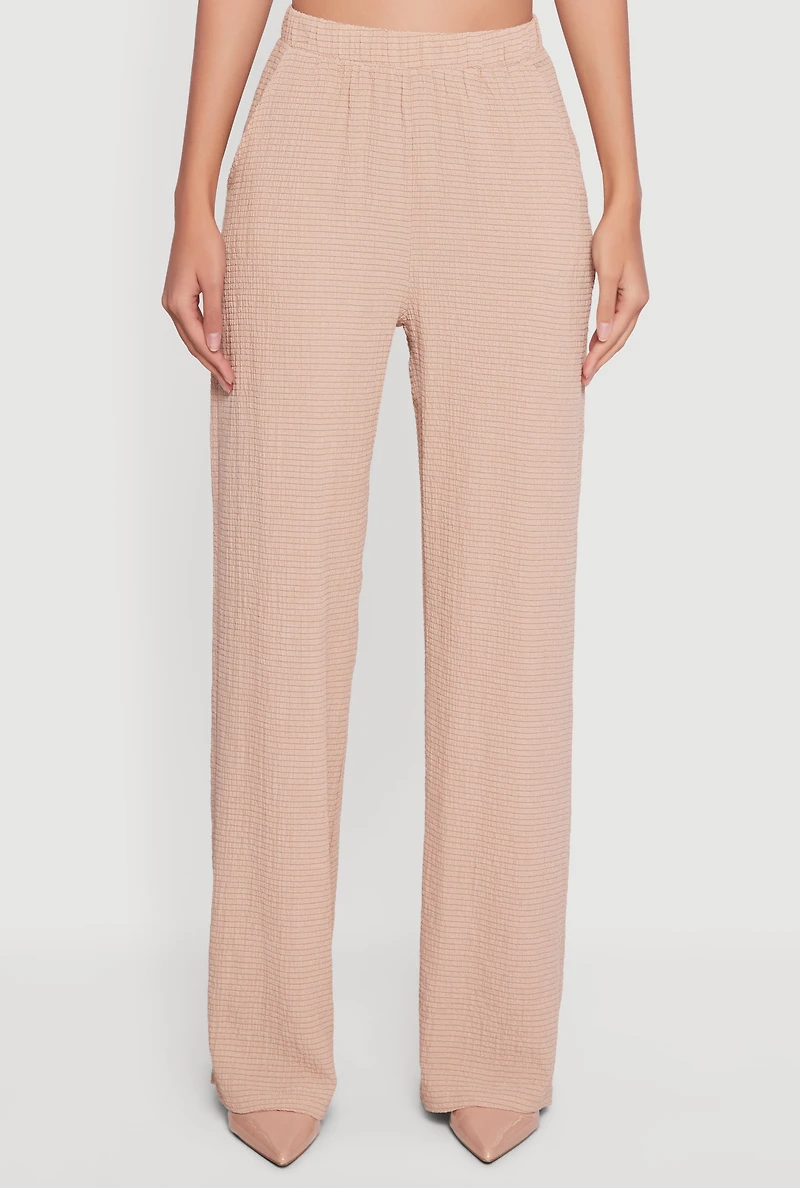 Seersucker High Waisted Pull On Straight Leg Pants