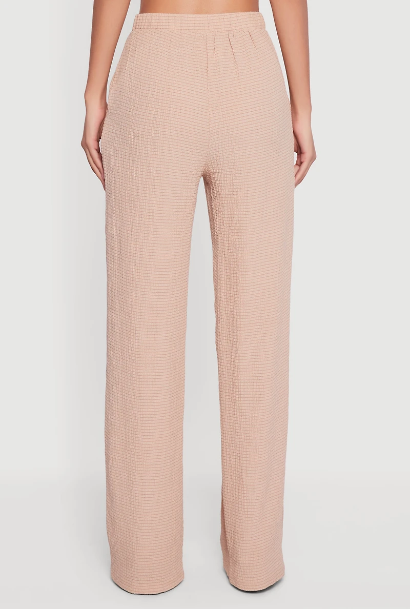 Seersucker High Waisted Pull On Straight Leg Pants