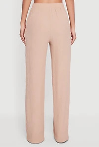 Seersucker High Waisted Pull On Straight Leg Pants