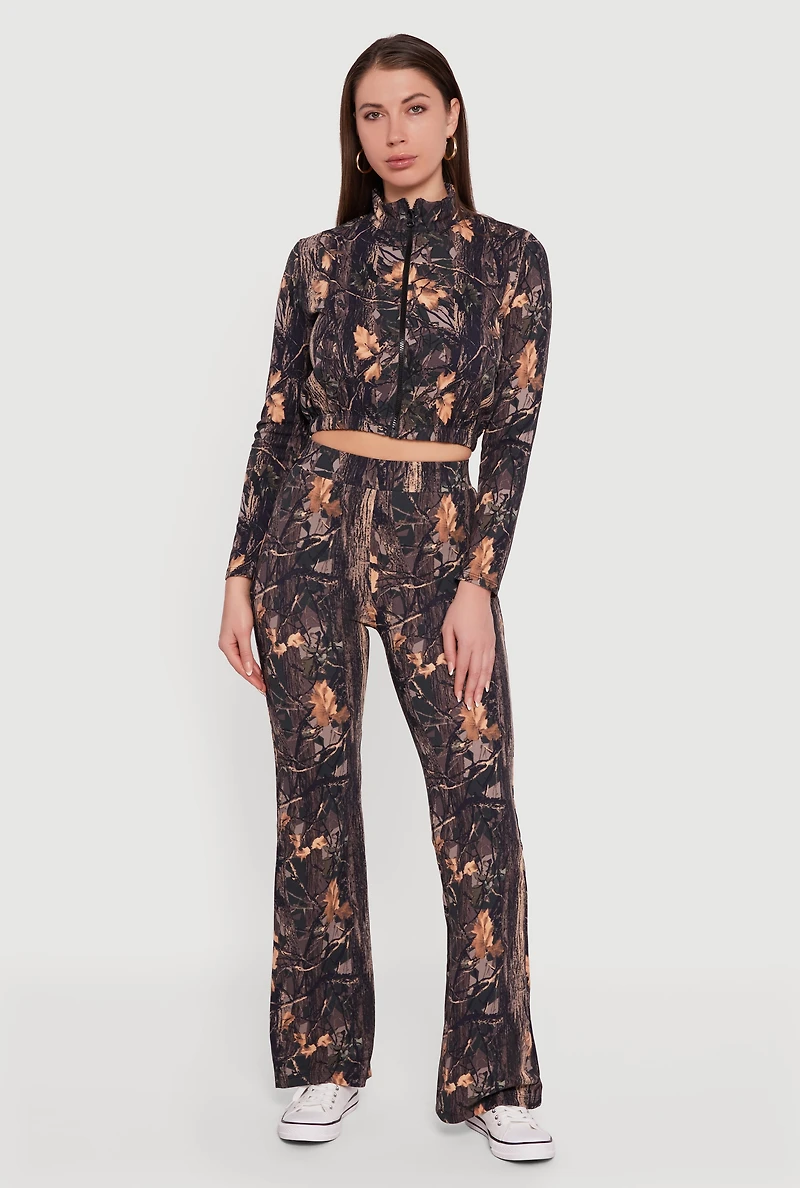 Tree Camo Scuba Cropped Zip Front Jacket